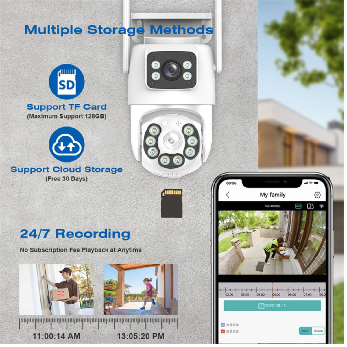 Cameră Supraveghere Exterior WiFi 2MP Dual Lens, Full Color, IP66, Alertă Mișcare, Audio 2-Way, PTZ, App Control