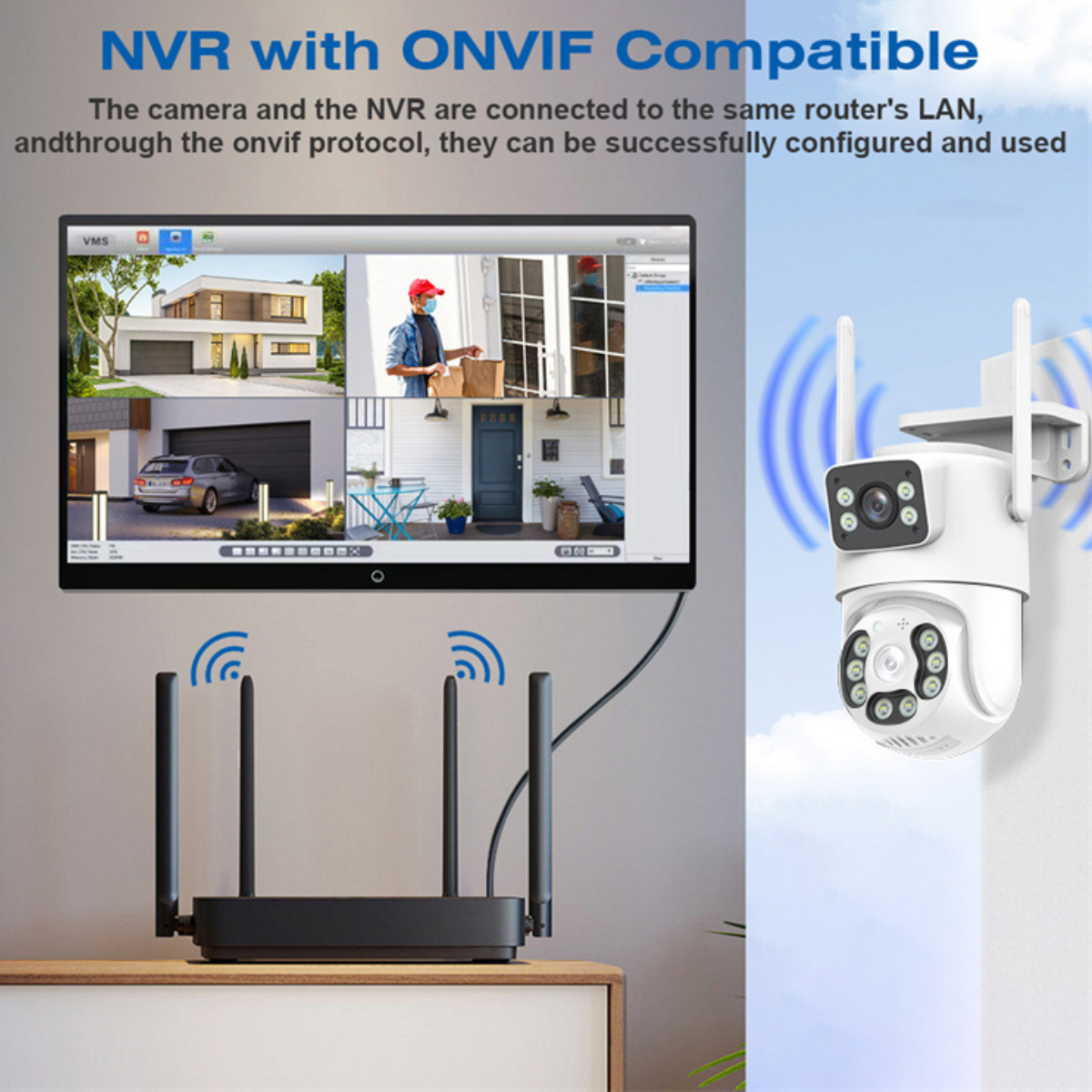 Cameră Supraveghere Exterior WiFi 2MP Dual Lens, Full Color, IP66, Alertă Mișcare, Audio 2-Way, PTZ, App Control