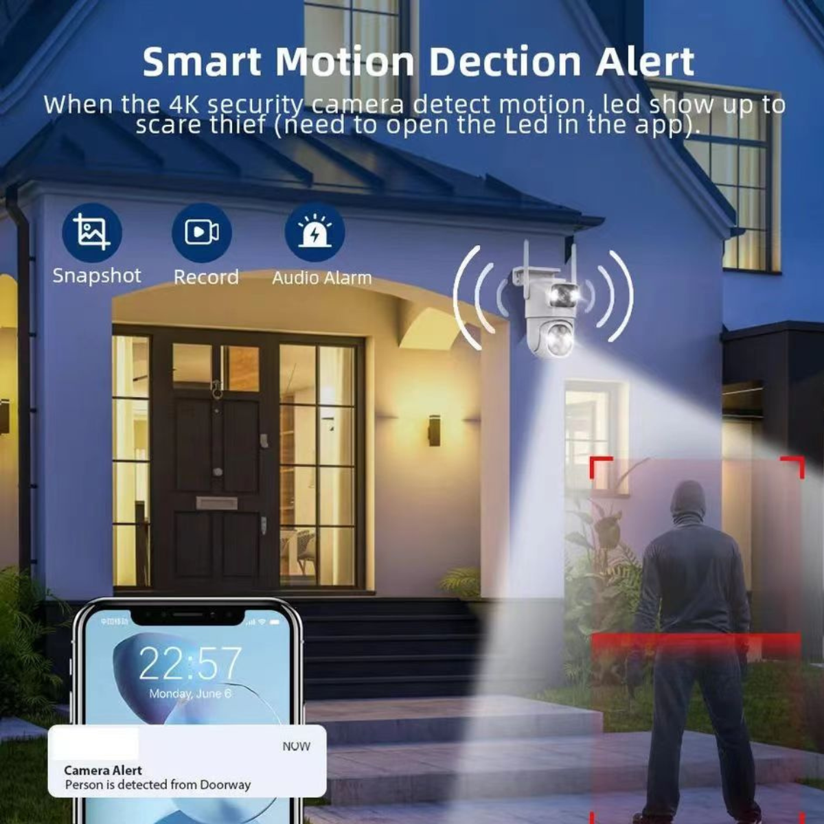 Cameră Supraveghere Exterior WiFi 2MP Dual Lens, Full Color, IP66, Alertă Mișcare, Audio 2-Way, PTZ, App Control