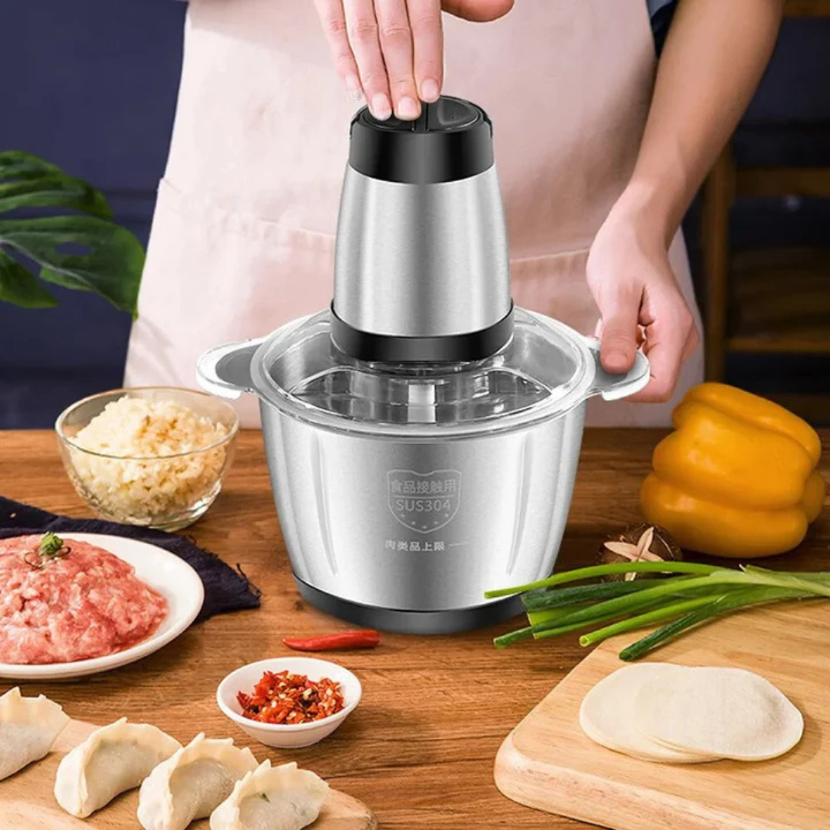 Tocător Electric cu Vas din Inox 3L – Putere, Durabilitate și Capacitate Mare
