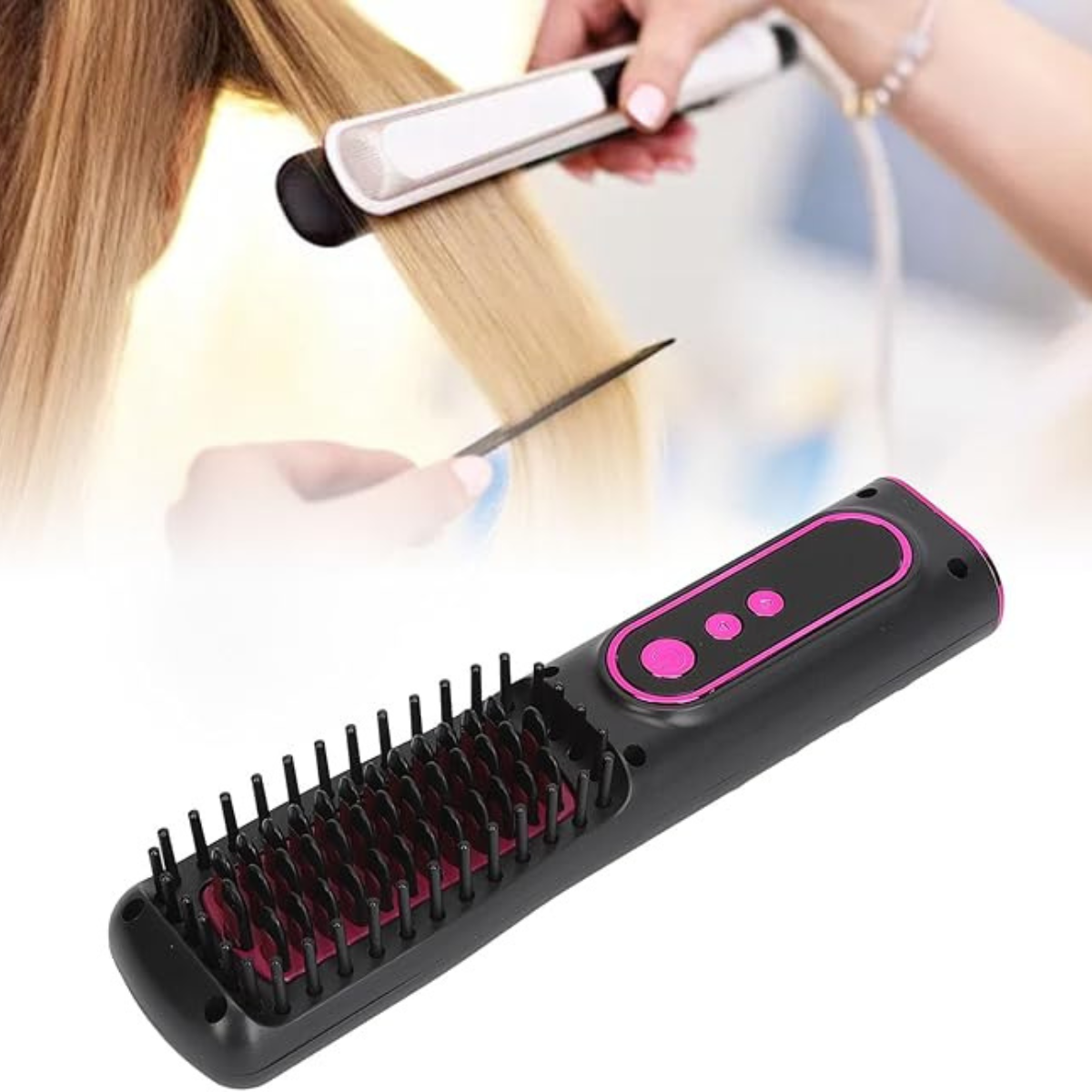 Perie Electrică pentru Îndreptat Părul – Reîncărcabilă USB, cu Ioni Negativi | Anti-Frizz, Efect de Netezire Instant