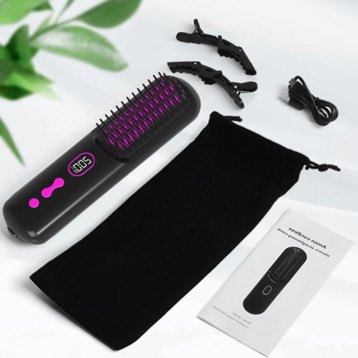 Perie Electrică pentru Îndreptat Părul – Reîncărcabilă USB, cu Ioni Negativi | Anti-Frizz, Efect de Netezire Instant