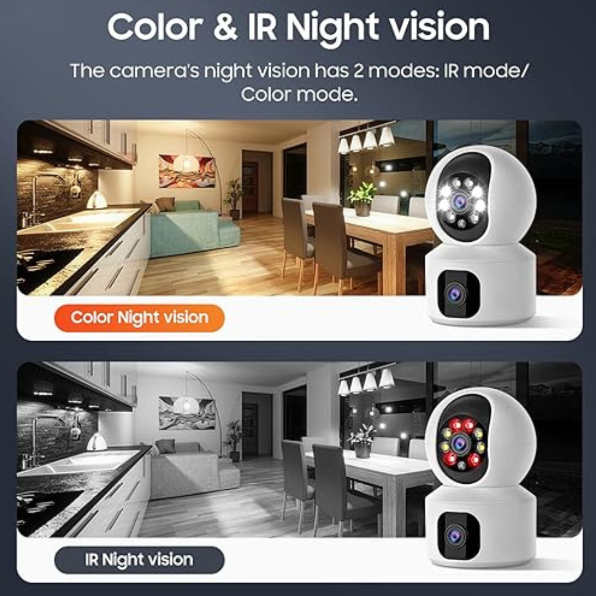 Cameră Supraveghere WiFi V380 cu Auto Tracking, Viziune Nocturnă Color, Audio Bidirecțional, 360° Panoramă – Aplicație Mobilă