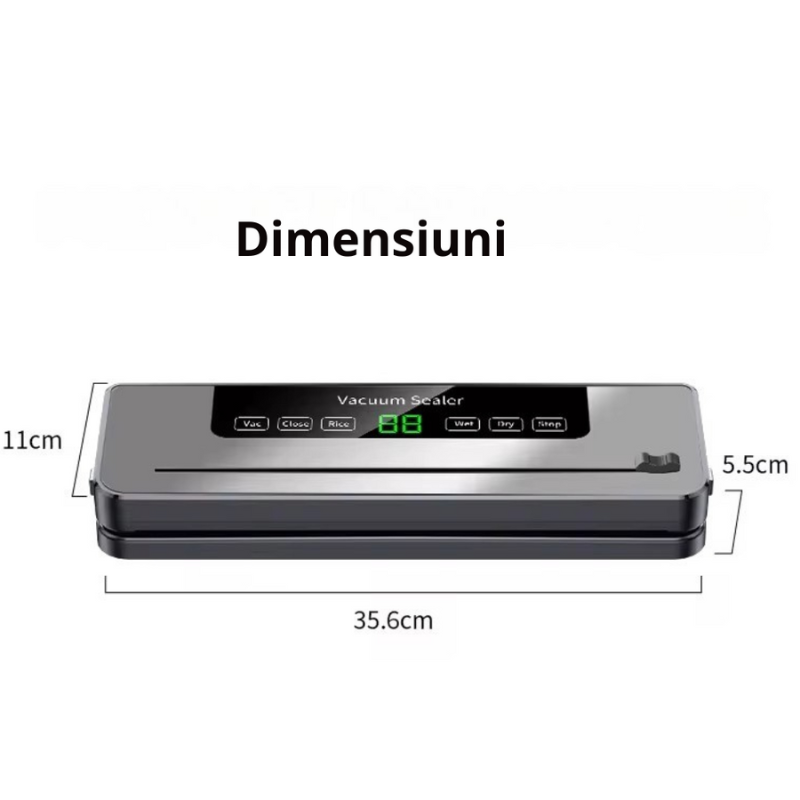 Aparat de vidat si sigilat alimente Vacuum Sealer, 120 W, ecran tactil, sterilizare UV, 30 cm, Gri