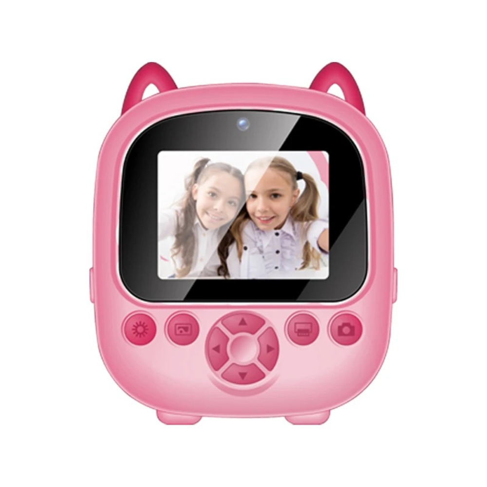 Camera Foto Digitala pentru Copii si Imprimanta termica, Ecran 2.4 Inch, Dual Lens 1080P, Filtre Creative, Foto si Video HD, Roz
