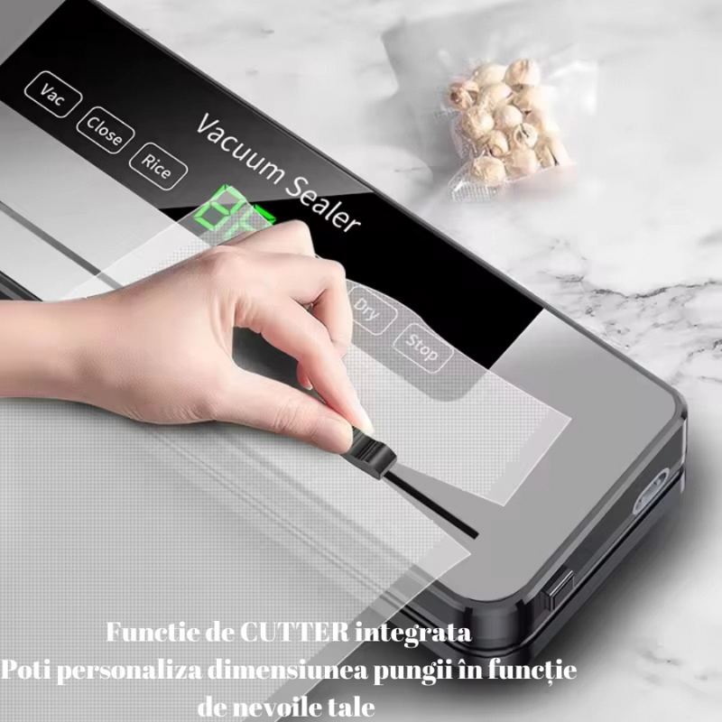 Aparat de vidat si sigilat alimente Vacuum Sealer, 120 W, ecran tactil, sterilizare UV, 30 cm, Gri