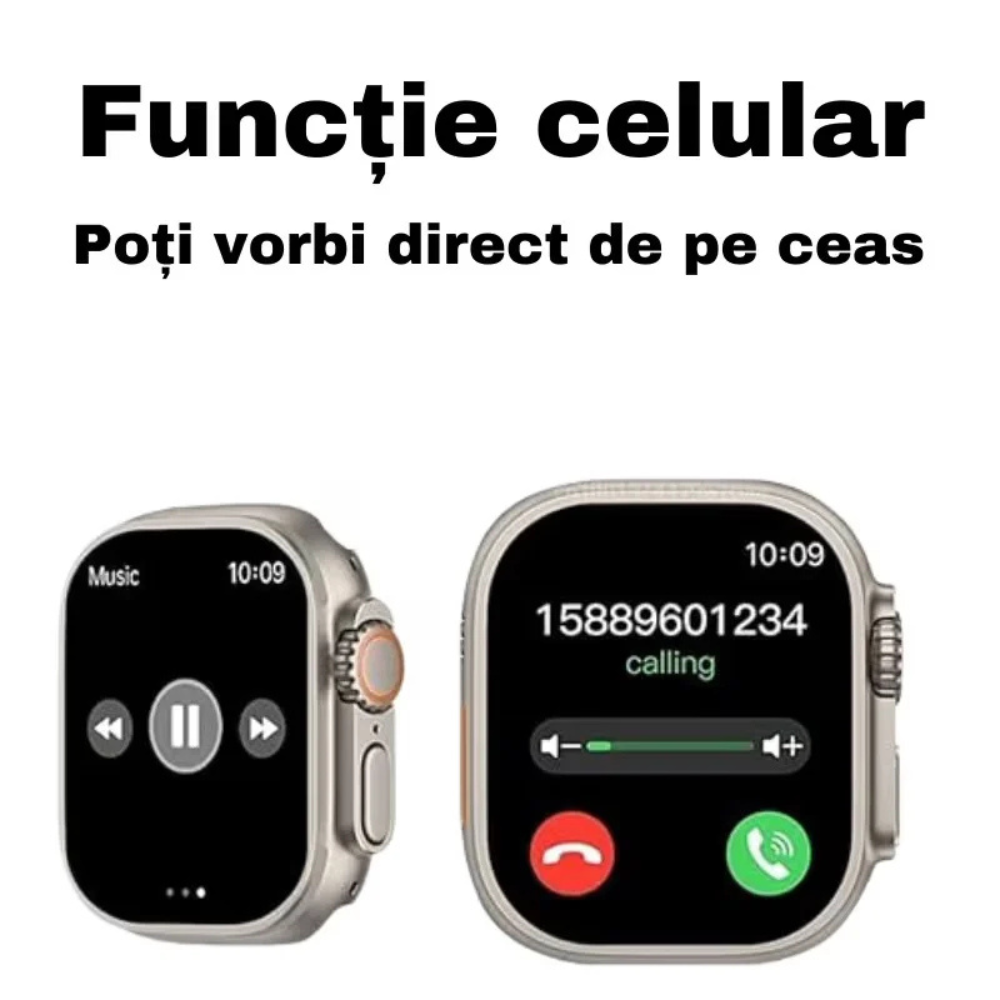 Ceas Inteligent SmartWatch Ultra 2.1 inch, Apel Bluetooth, Incarcator Wireless, 7 curele, Notificari Apel si Retele Sociale, Oximetru, Ritm Cardiac, Termometru, Monitorizare somn