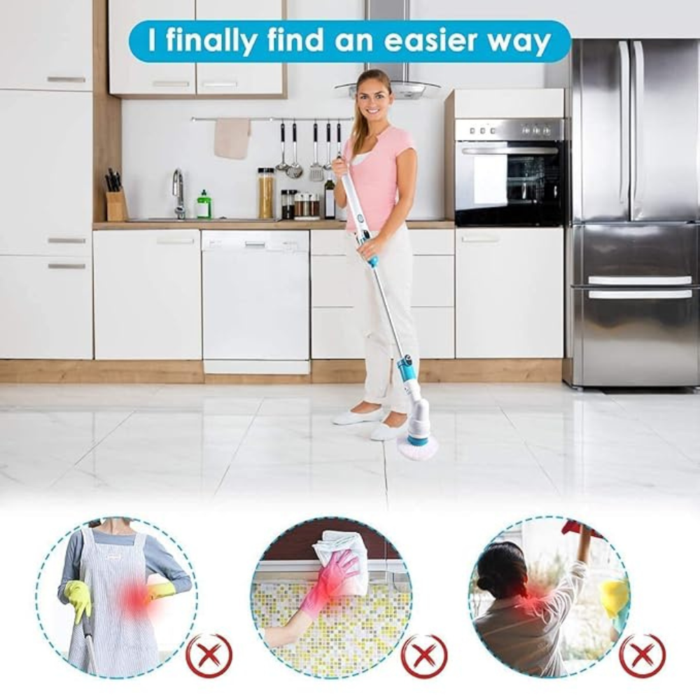 Perie Electrică Rotativă pentru Curățenie – Spin Scrubber cu 3 Capete, Extensibilă până la 105 cm, Baterie Reîncărcabilă – Ideală pentru Baie, Rosturi, Gresie, Cadă, Jante Auto