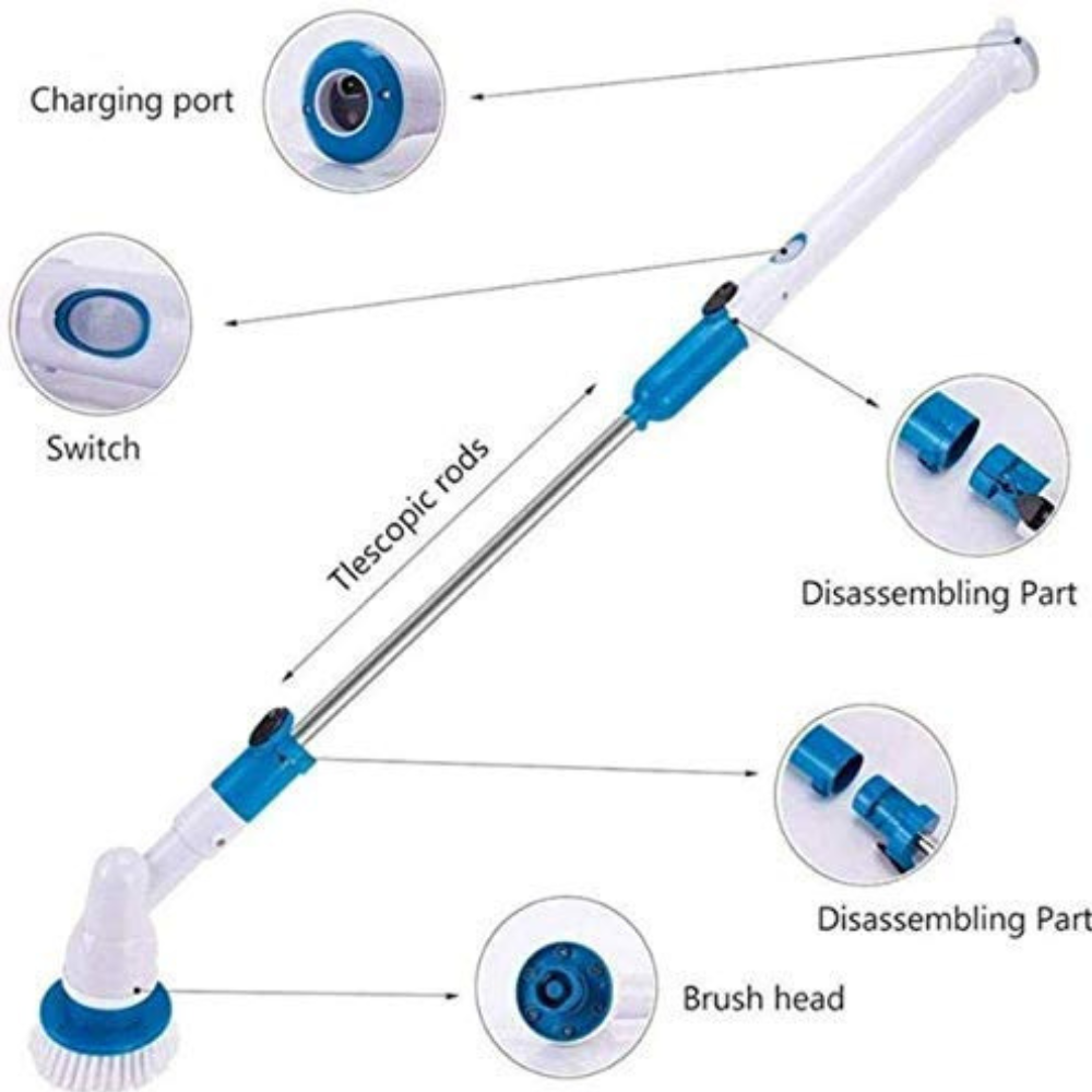 Perie Electrică Rotativă pentru Curățenie – Spin Scrubber cu 3 Capete, Extensibilă până la 105 cm, Baterie Reîncărcabilă – Ideală pentru Baie, Rosturi, Gresie, Cadă, Jante Auto