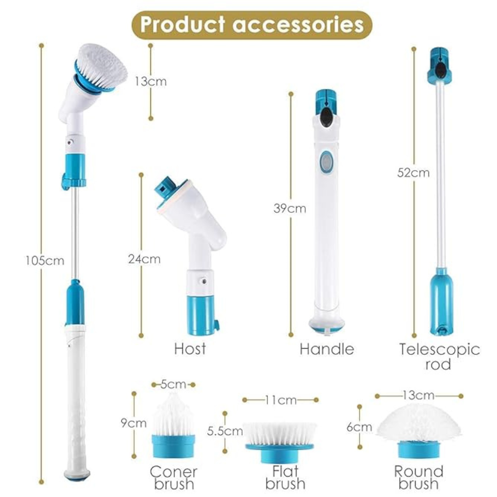 Perie Electrică Rotativă pentru Curățenie – Spin Scrubber cu 3 Capete, Extensibilă până la 105 cm, Baterie Reîncărcabilă – Ideală pentru Baie, Rosturi, Gresie, Cadă, Jante Auto