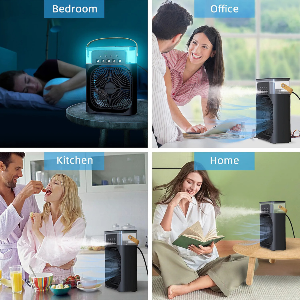 Ventilator cu pulverizare – Umidificator 600 ml, Răcire Rapidă și Aromaterapie, Negru