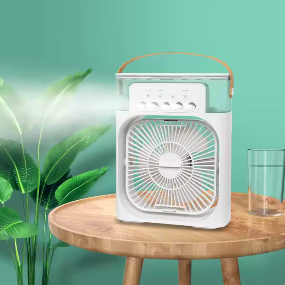 Ventilator cu pulverizare – Umidificator 600 ml, Răcire Rapidă și Aromaterapie, Alb
