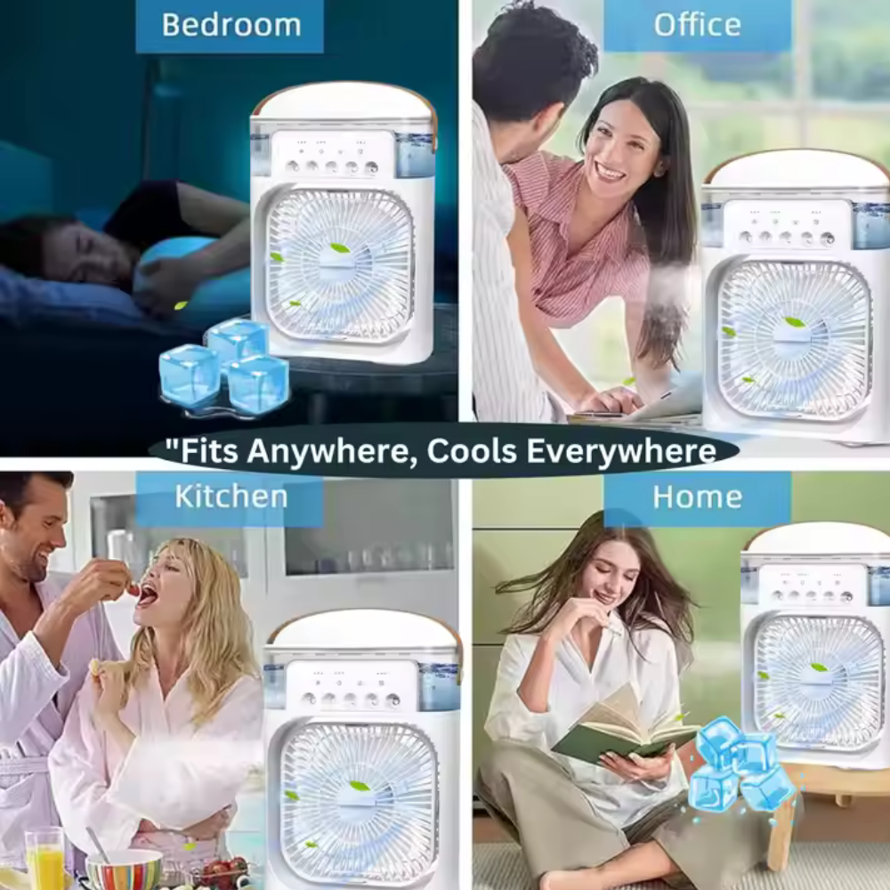 Ventilator cu pulverizare – Umidificator 600 ml, Răcire Rapidă și Aromaterapie, Alb