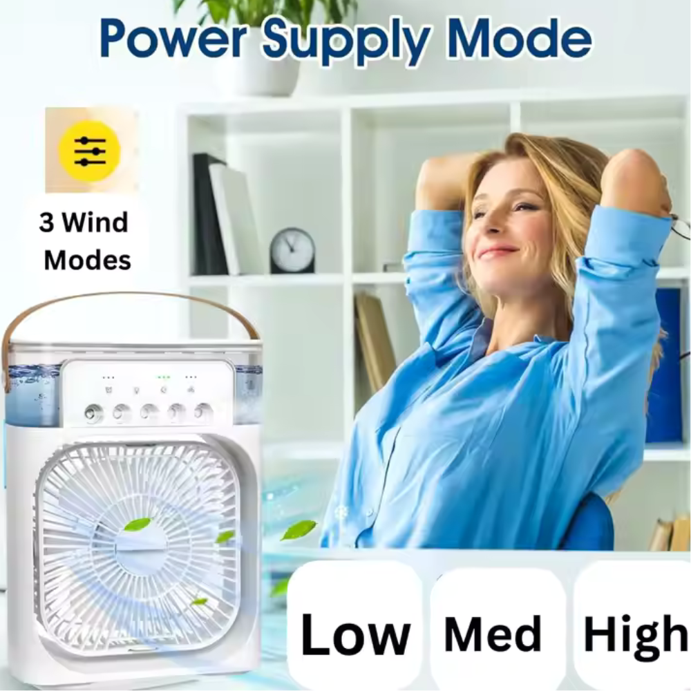 Ventilator cu pulverizare – Umidificator 600 ml, Răcire Rapidă și Aromaterapie, Alb