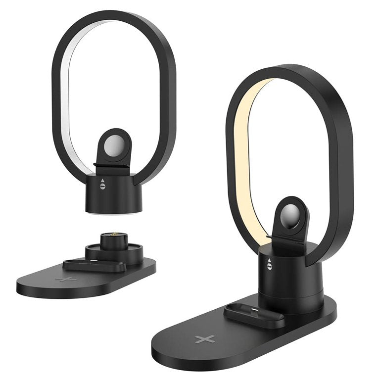 Statie de incarcare Wireless Smart 4 in 1, cu Lampa LED de Veghe, Incarcare rapida, 15W, Negru