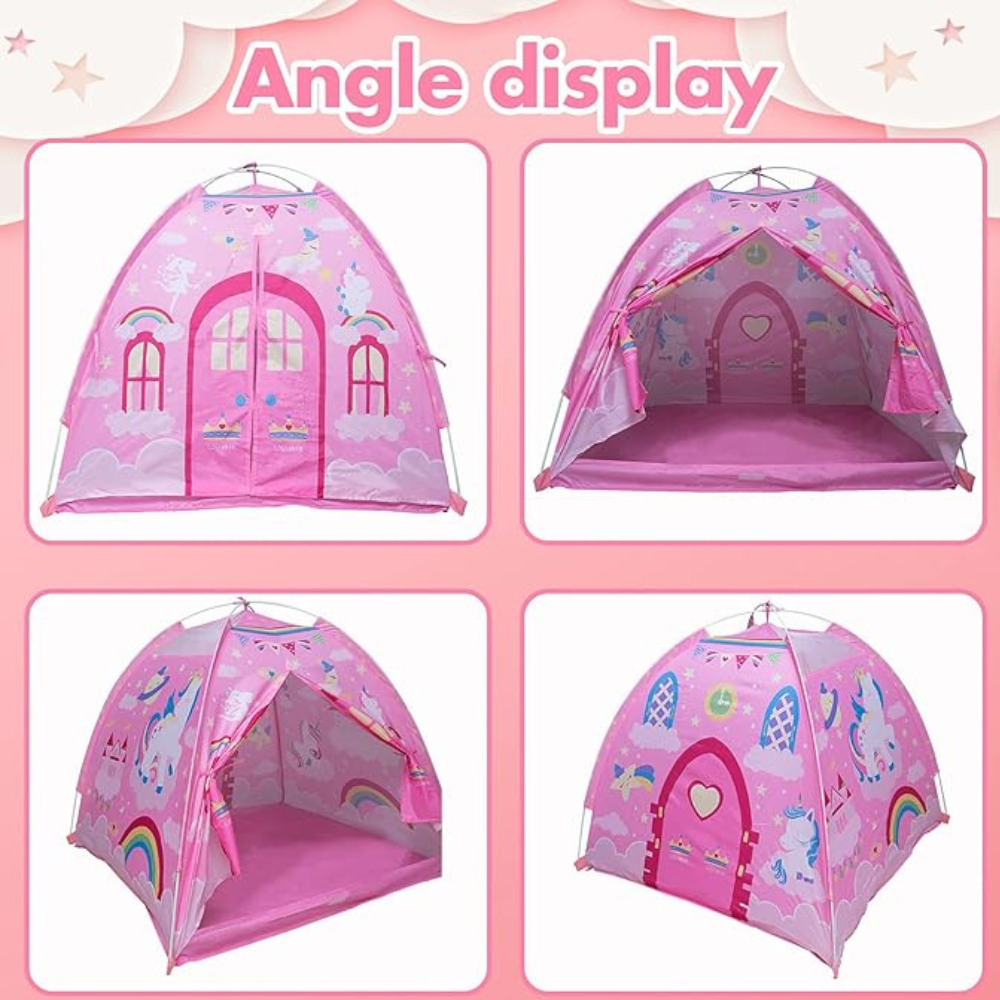 Cort Unicorn Copii – Spațiu Magic de Joacă cu Design Roz și Personaje Fantastice, 120/120/107 cm