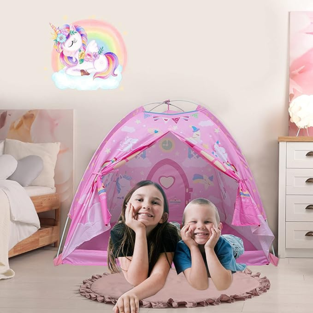 Cort Unicorn Copii – Spațiu Magic de Joacă cu Design Roz și Personaje Fantastice, 120/120/107 cm