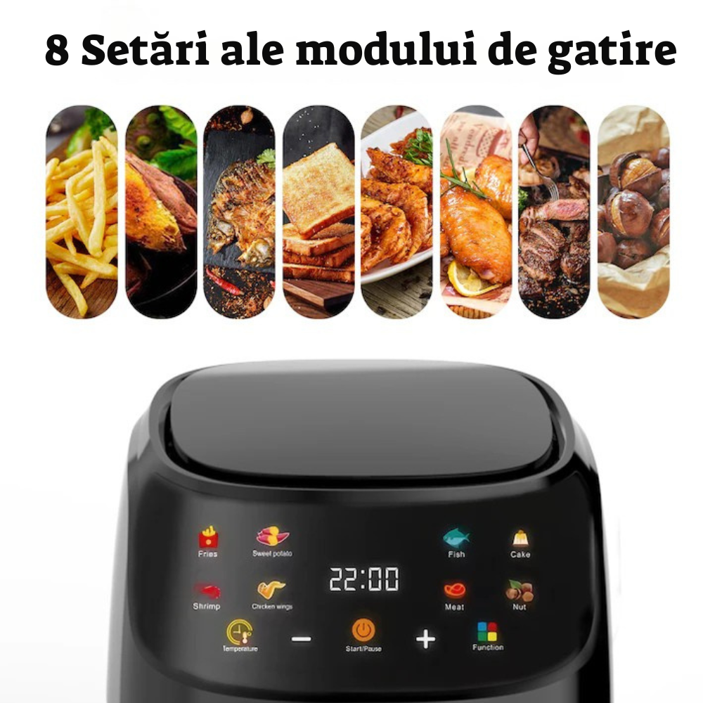 Friteuză cu Aer Cald Air Fryer 8L, 2400W, 8 Programe, Ecran Tactil, Gătire Rapidă și Fără Ulei