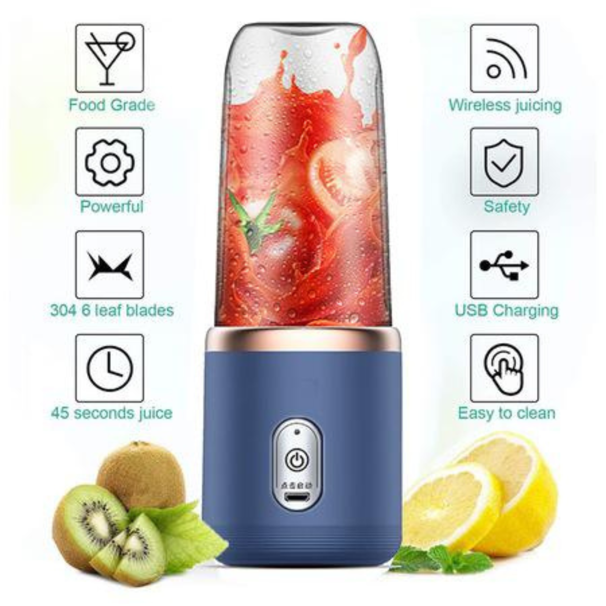 Mini Blender Portabil cu Acumulator, 6 Lame 3D, 400 ml – Capac inclus și Încărcare USB