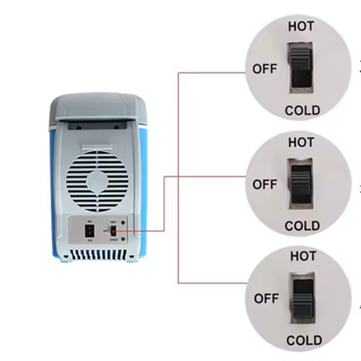 Frigider auto portabil, 12V, 7.5 l, Functie de racire si incalzire, Albastru/Alb