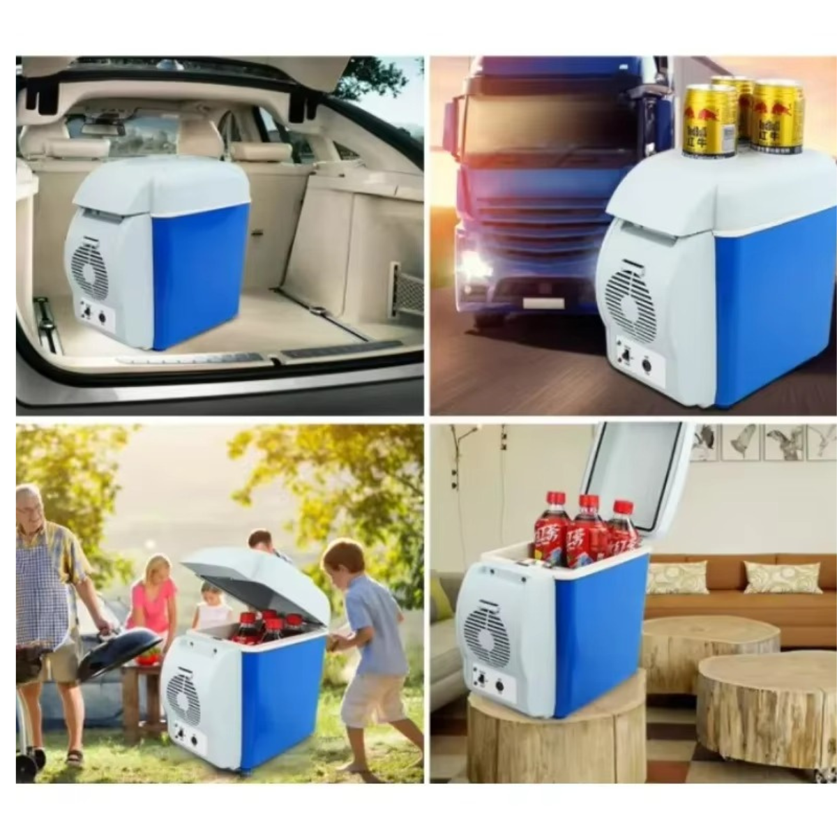 Frigider auto portabil, 12V, 7.5 l, Functie de racire si incalzire, Albastru/Alb
