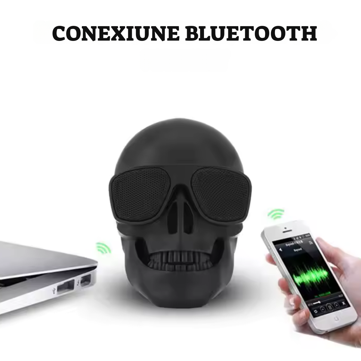 Boxă Portabilă design Craniu – conexiune Bluetooth, Ușor de Transportat