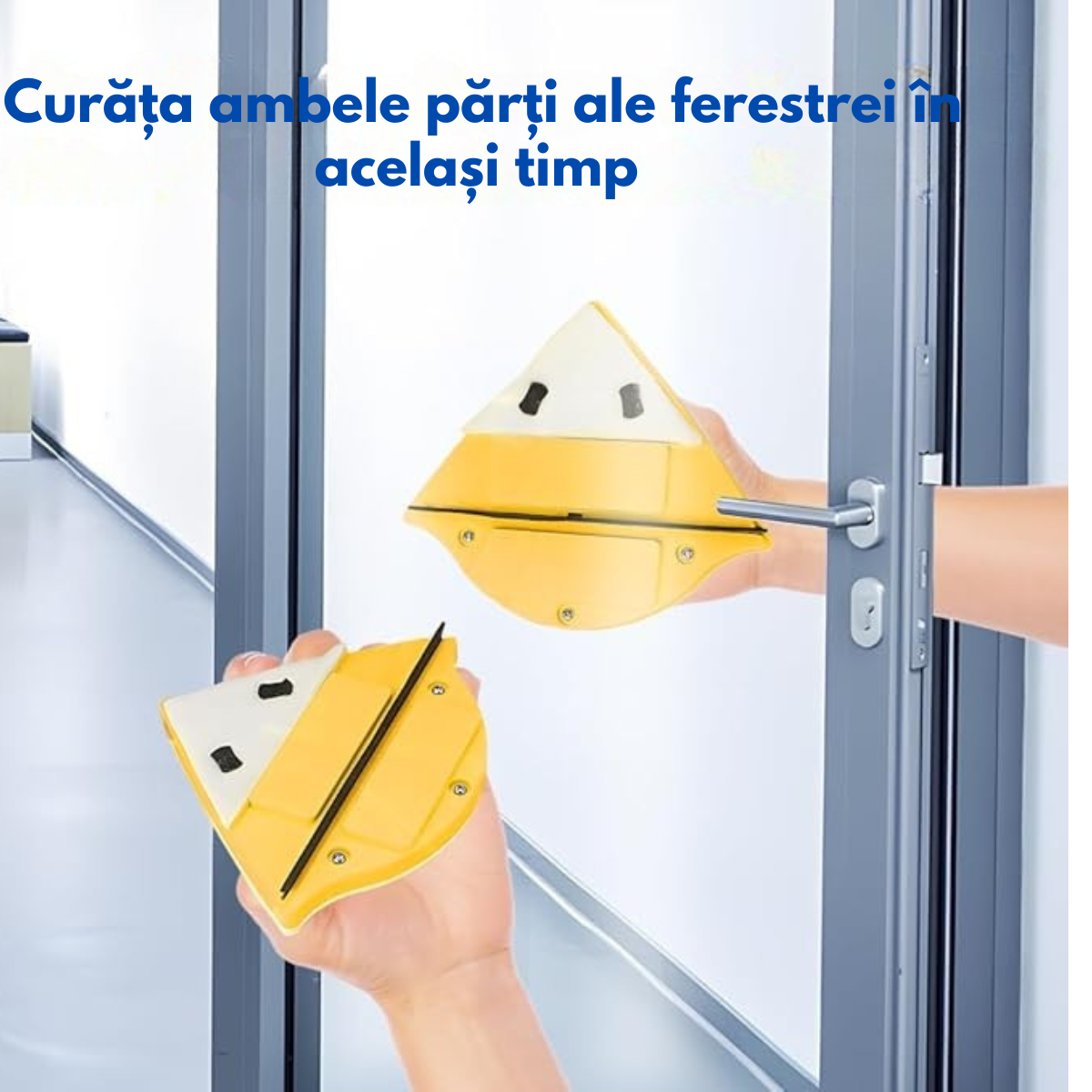 Ștergător Magnetic Geam cu Racletă – Curăță Simultan Ambele Părți ale Geamului, Magnet Puternic