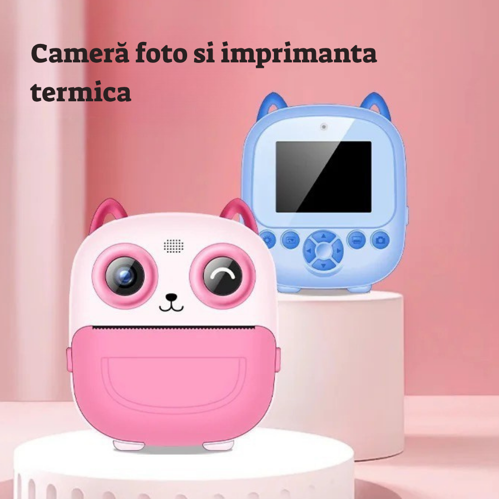 Camera Foto Digitala pentru Copii si Imprimanta termica, Ecran 2.4 Inch, Dual Lens 1080P, Filtre Creative, Foto si Video HD, Albastru