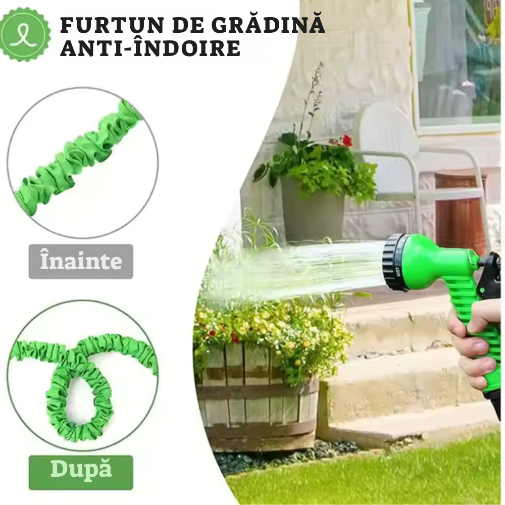 Furtun Extensibil Grădină 45 metri cu Pistol Stropire 3 Funcții – Anti-Îndoire, Presiune 6 Bari