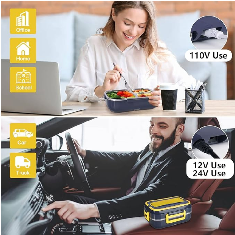 Caserolă Electrică Încălzire Mâncare, 1.5, Portabilă, Inox, Anti-Scurgeri – Ideală pentru Auto, Birou, Calatorie