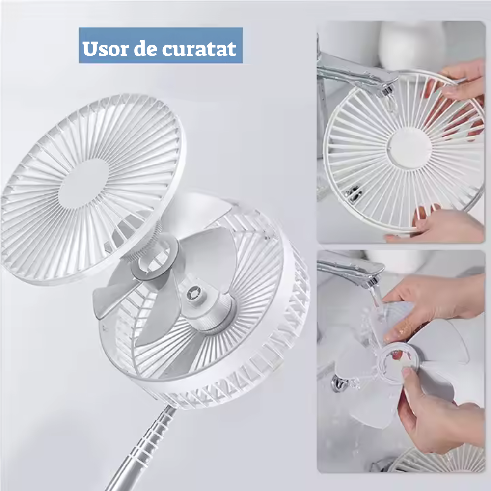Ventilator Pliabil și Extensibil, Incarcare USB, Silențios, Reglabil pe Înălțime – Ideal pentru Birou, Dormitor sau Camping