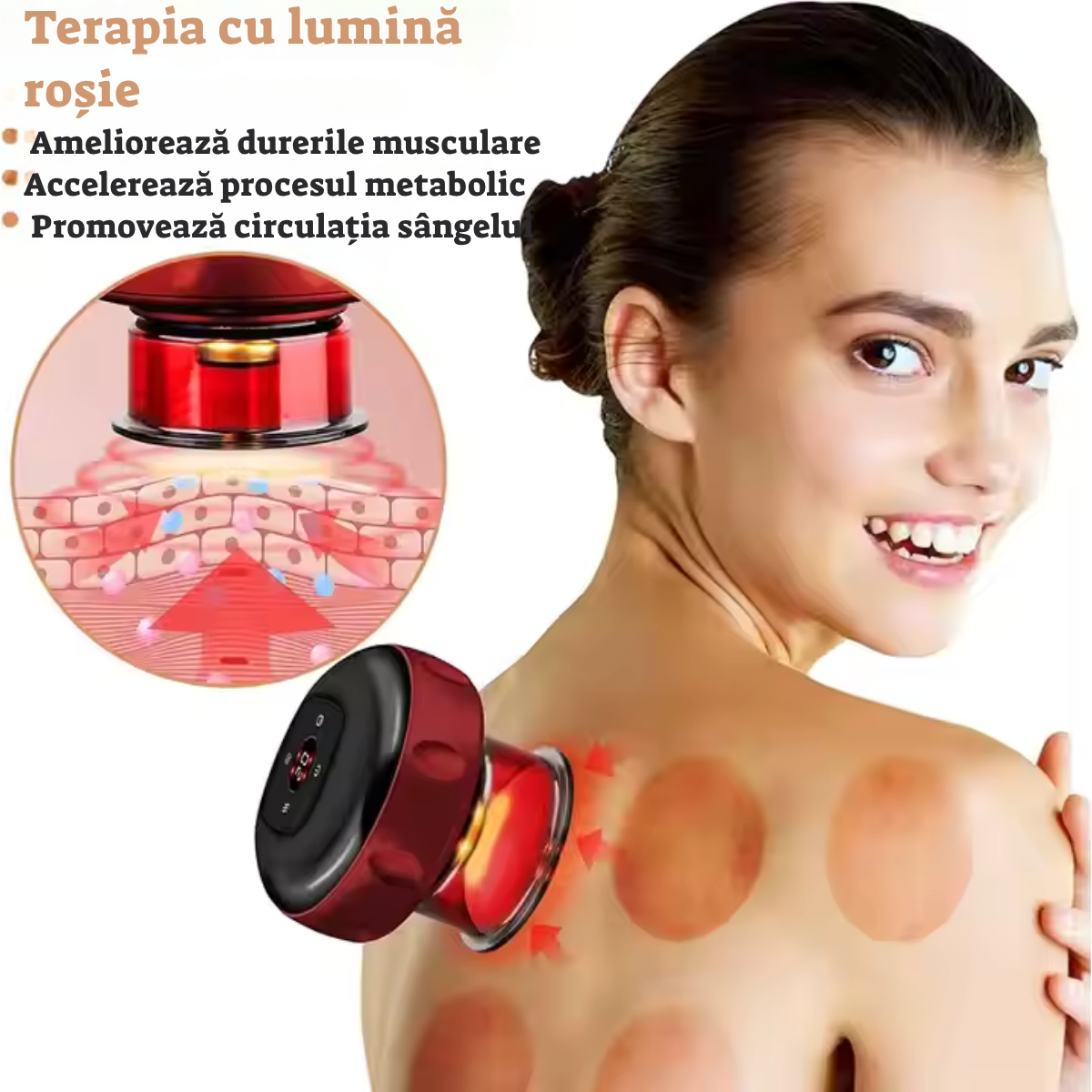 Aparat Vacuum Electric Masaj Anticelulitic – Încălzire Integrată, 2 Moduri Presiune, USB, Terapie Cupping Corp