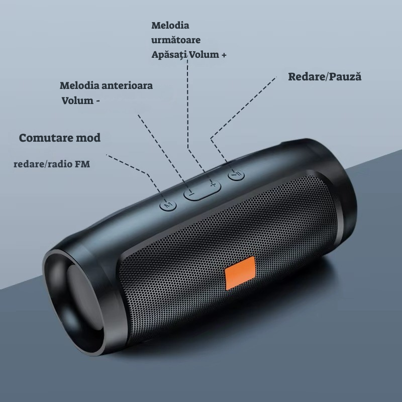 Boxa portabila Charge Extreme, Bluetooth, baterie 6000 mAH, Wirelees, putere 15 W, Autonomie 12 ore, Dimensiune 8 x 18.5 cm, Negru