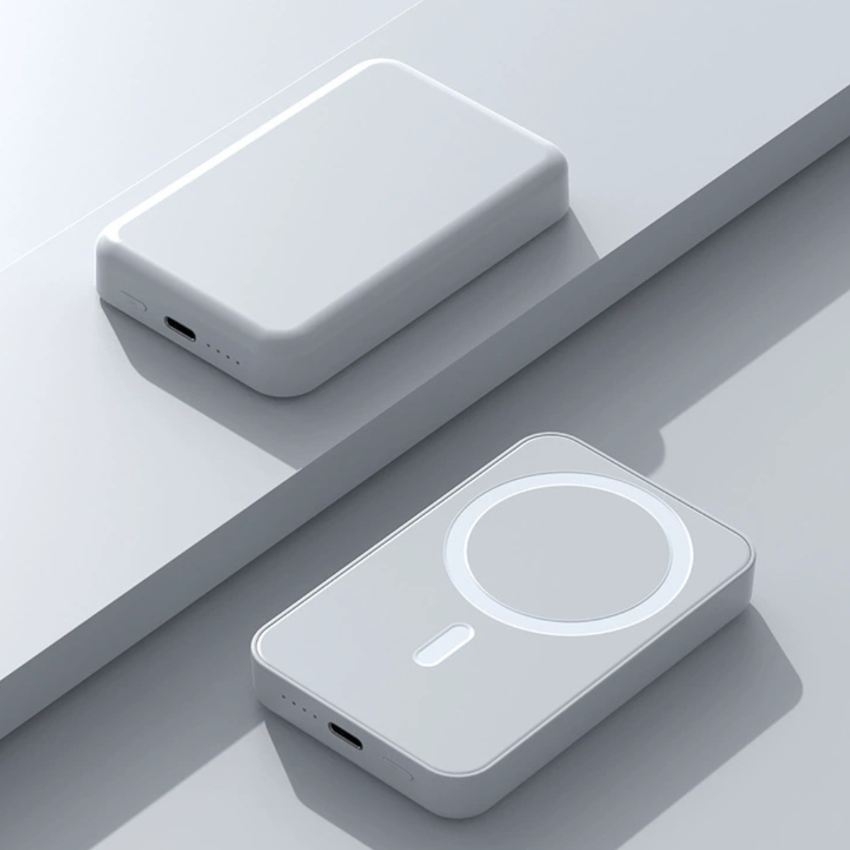 Baterie Externă Wireless MagSafe 5000 mAh – Compatibilă iPhone, Power Bank Încărcare Rapidă, Alb/Gri, Portabilă și Ușoară