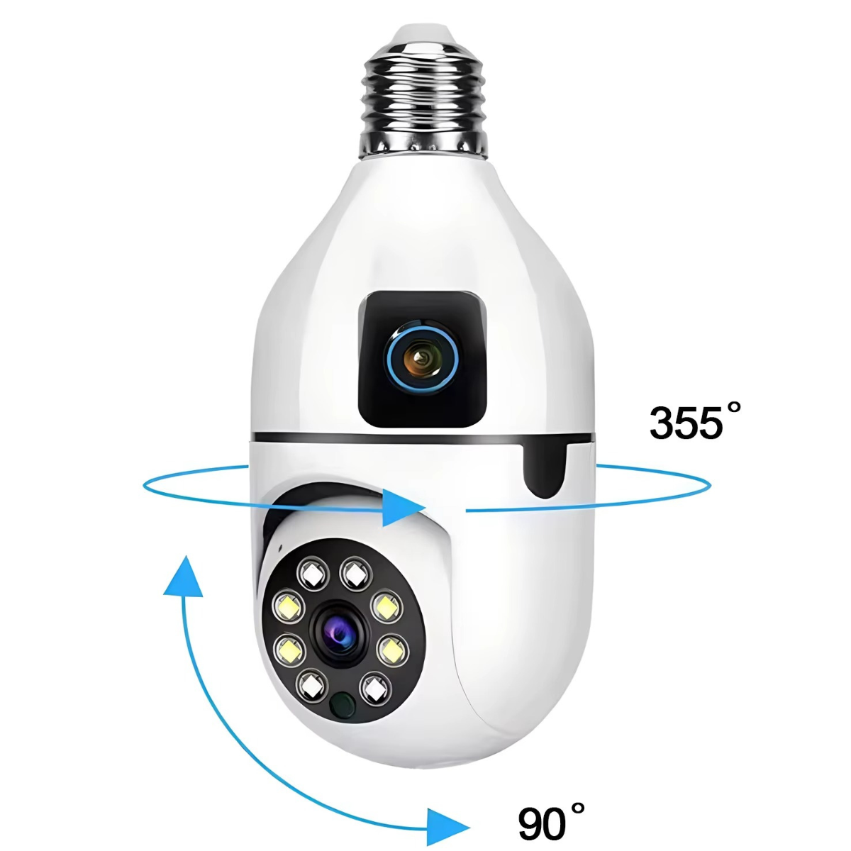 Cameră Supraveghere Bec WiFi 360° cu Două Lentile, Viziune Nocturnă Color, Audio Bidirecțional – Compatibilă Android/iOS/Windows