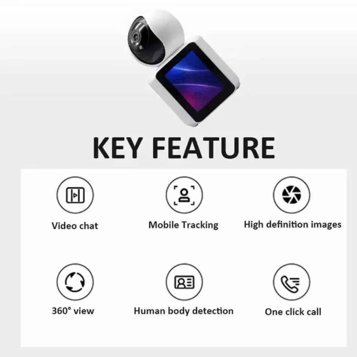 Cameră supraveghere Wi-Fi Smart cu Apel Video, Ecran 2.8", Audio Bidirecțional, Detecție Mișcare și Viziune Nocturnă – Monitorizare 360° pentru Copii și Seniori