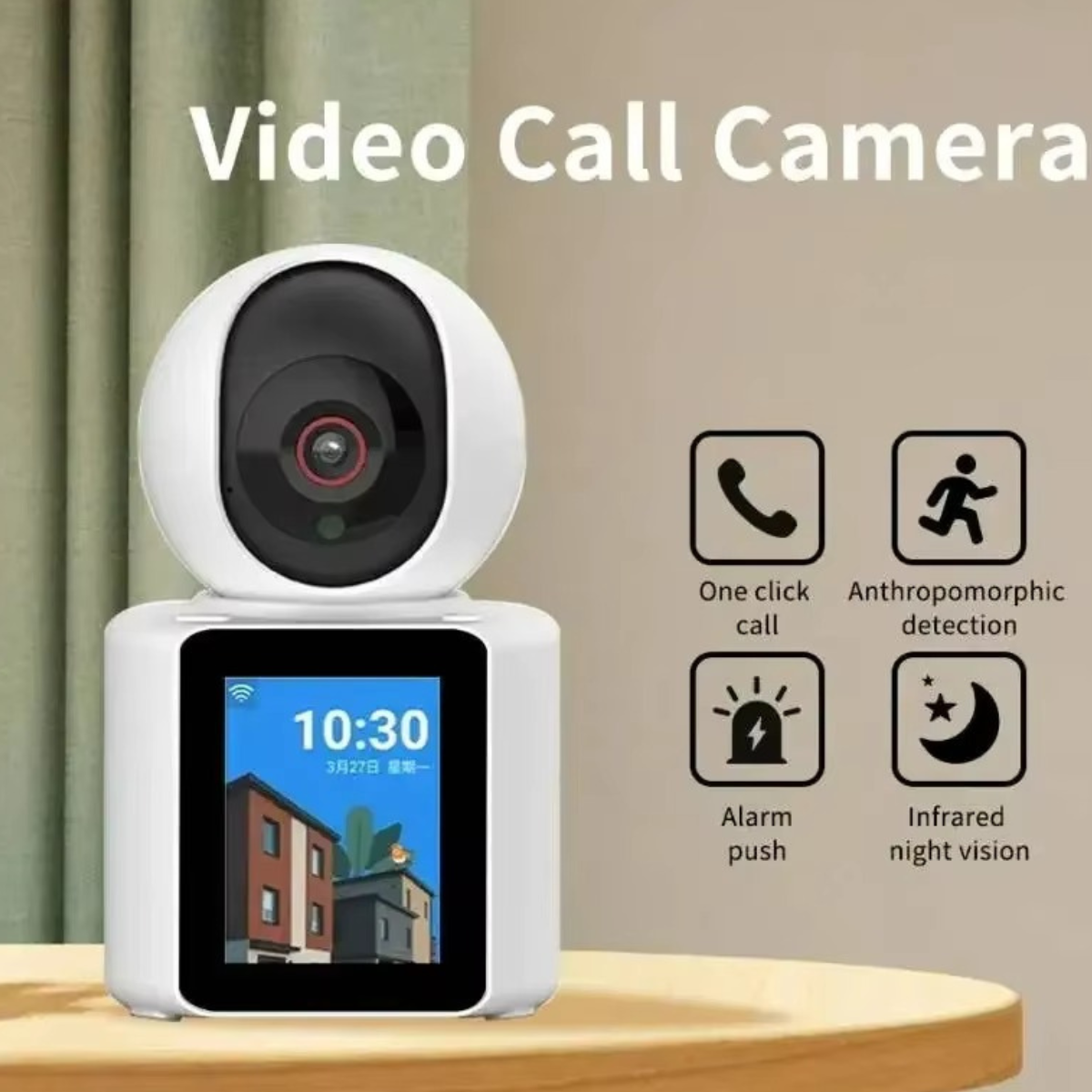 Cameră supraveghere Wi-Fi Smart cu Apel Video, Ecran 2.8", Audio Bidirecțional, Detecție Mișcare și Viziune Nocturnă – Monitorizare 360° pentru Copii și Seniori
