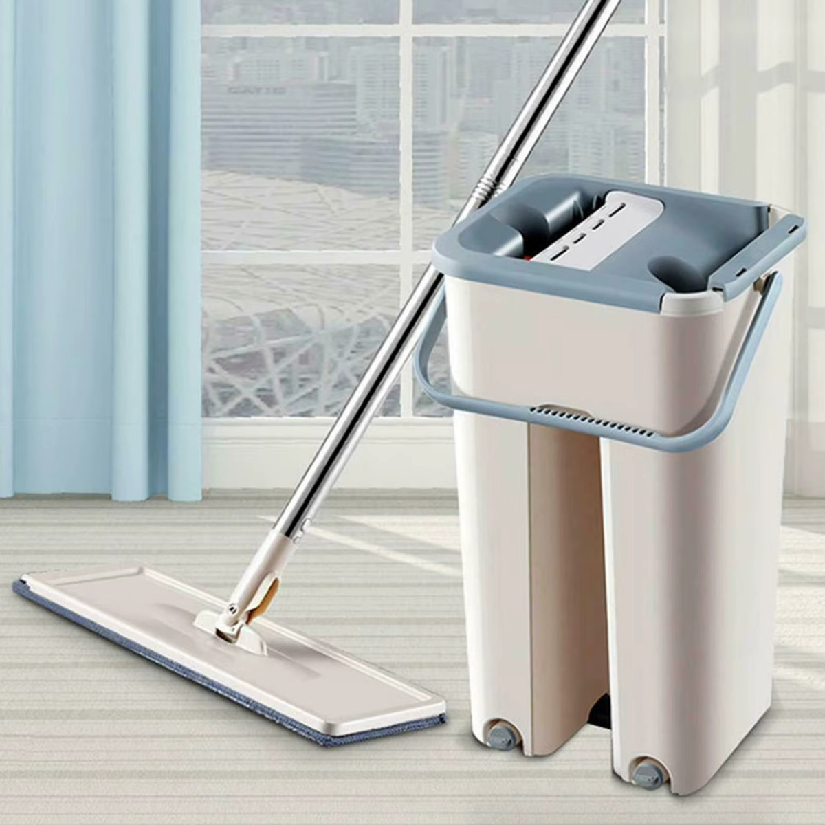 Mop plat cu stoarcere automată și găleată – Curățare eficientă fără efort, rotire 360°