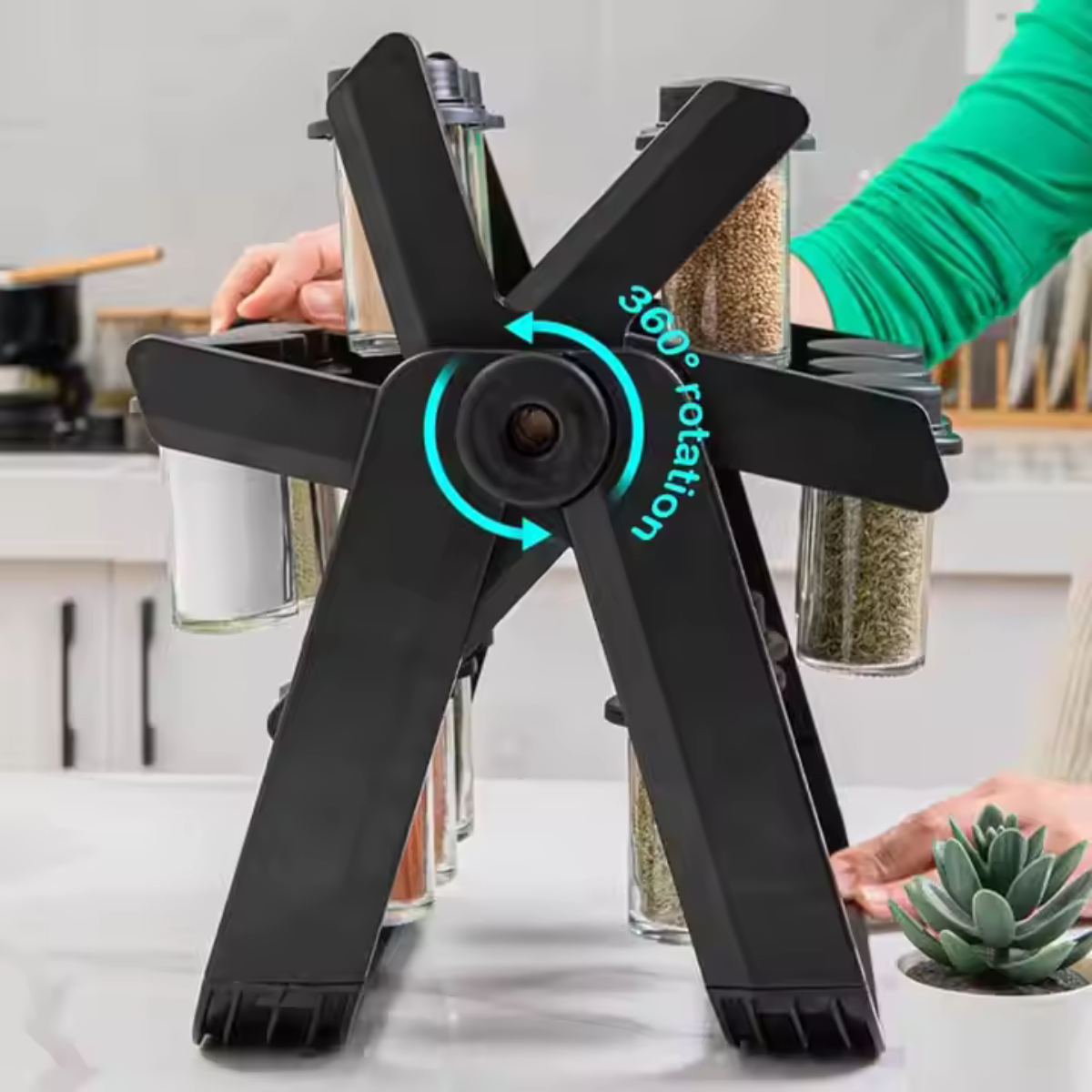Organizator condimente rotativ 360° cu 18 recipiente – pentru bucătărie, cu etichete și pâlnie incluse