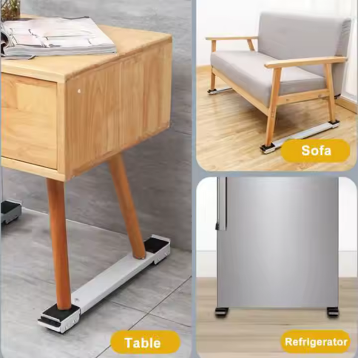Set 2 suporți reglabili cu roți, 46–71 cm – Pentru mutat mobilă și electrocasnice, max. 200 kg, alb
