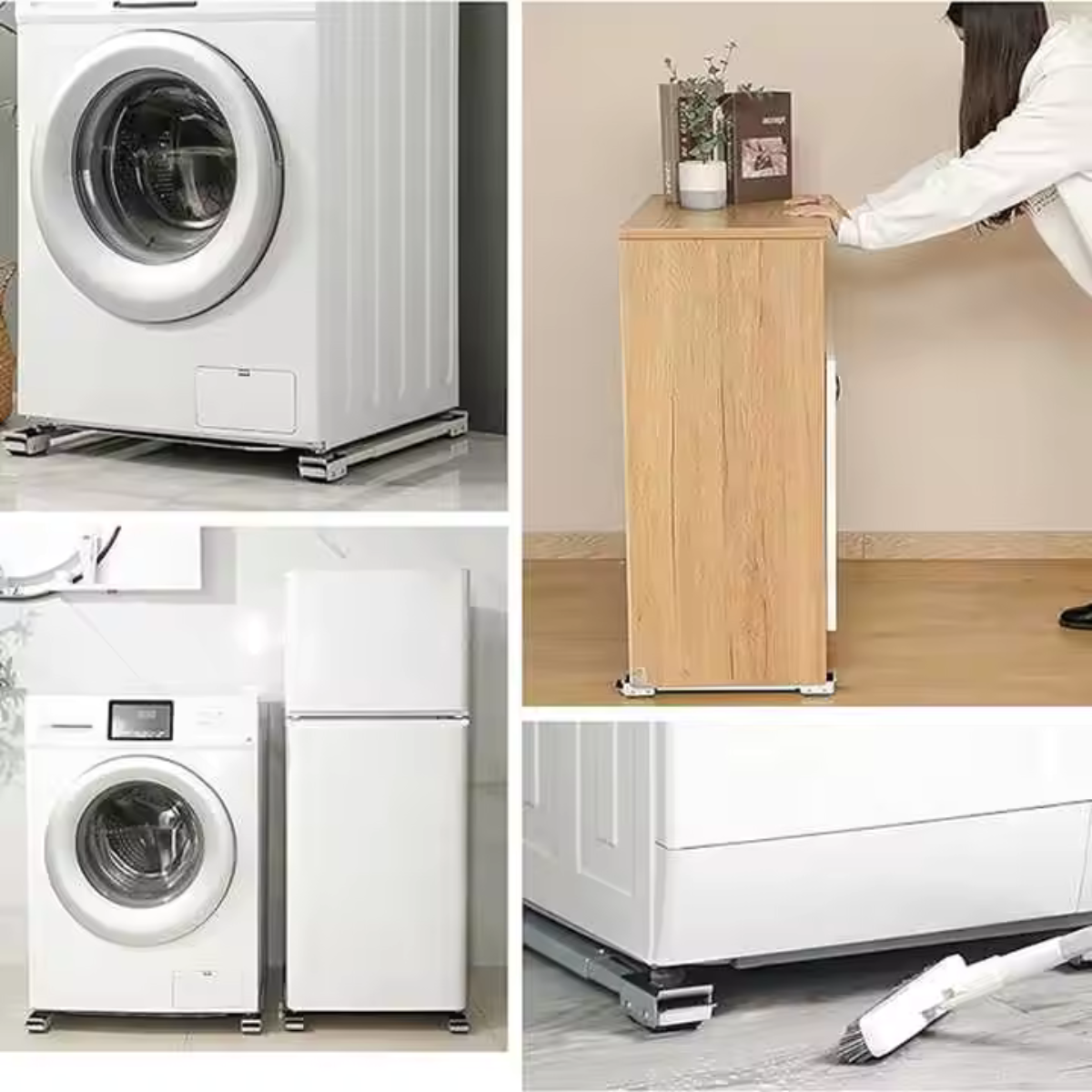 Set 2 suporți reglabili cu roți, 46–71 cm – Pentru mutat mobilă și electrocasnice, max. 200 kg, alb