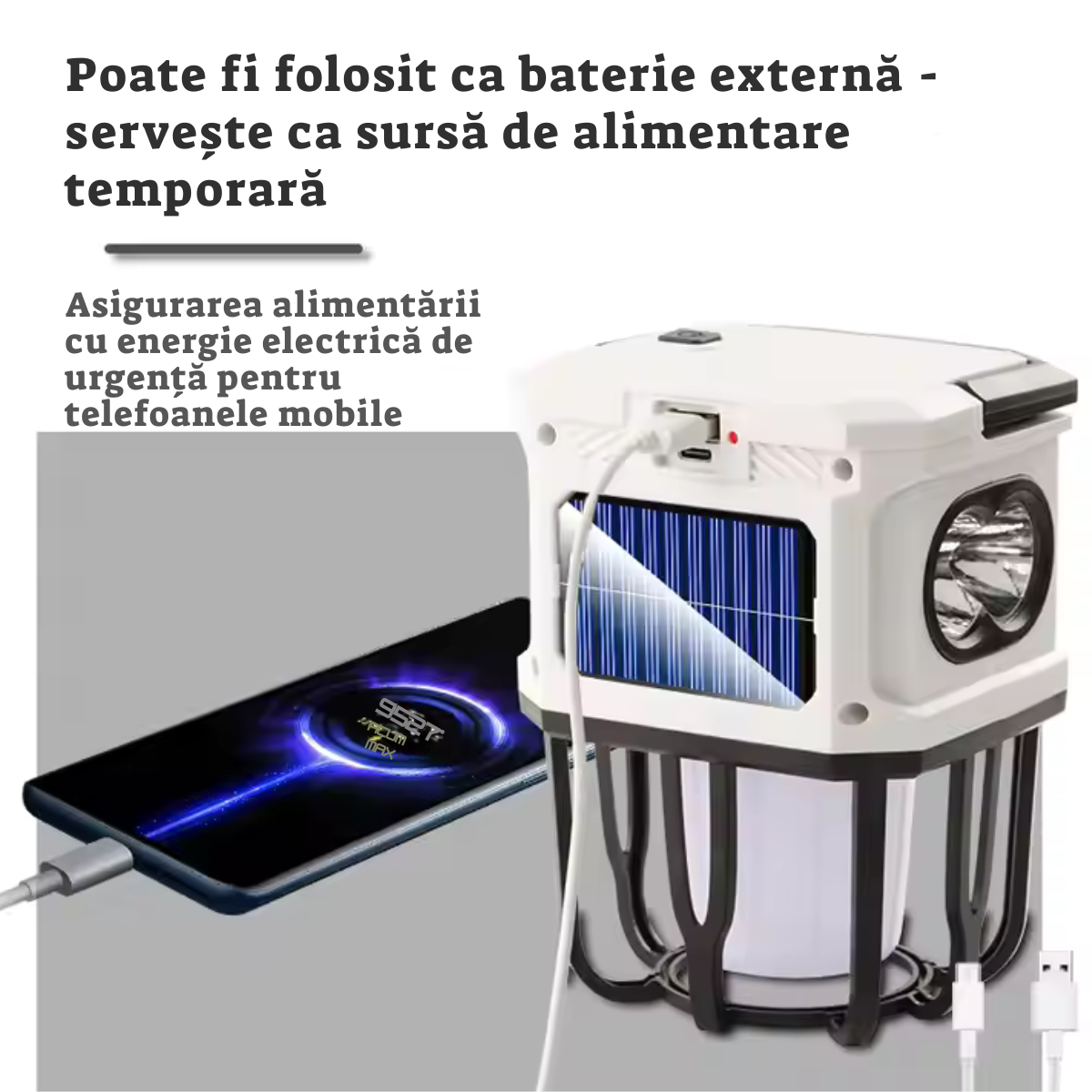 Lampa Solară Tip Felinar – Luminozitate Reglabilă, Agățătoare Metalică, Încărcare Solară