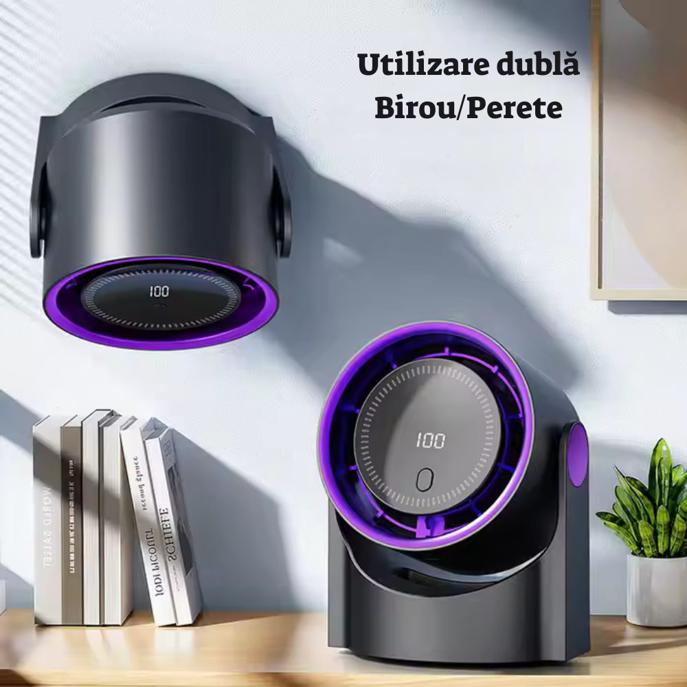 Ventilator Portabil Inteligent cu Ecran Digital, 100 Viteze, Timer 3/6/9h, Baterie Reîncărcabilă , Bej