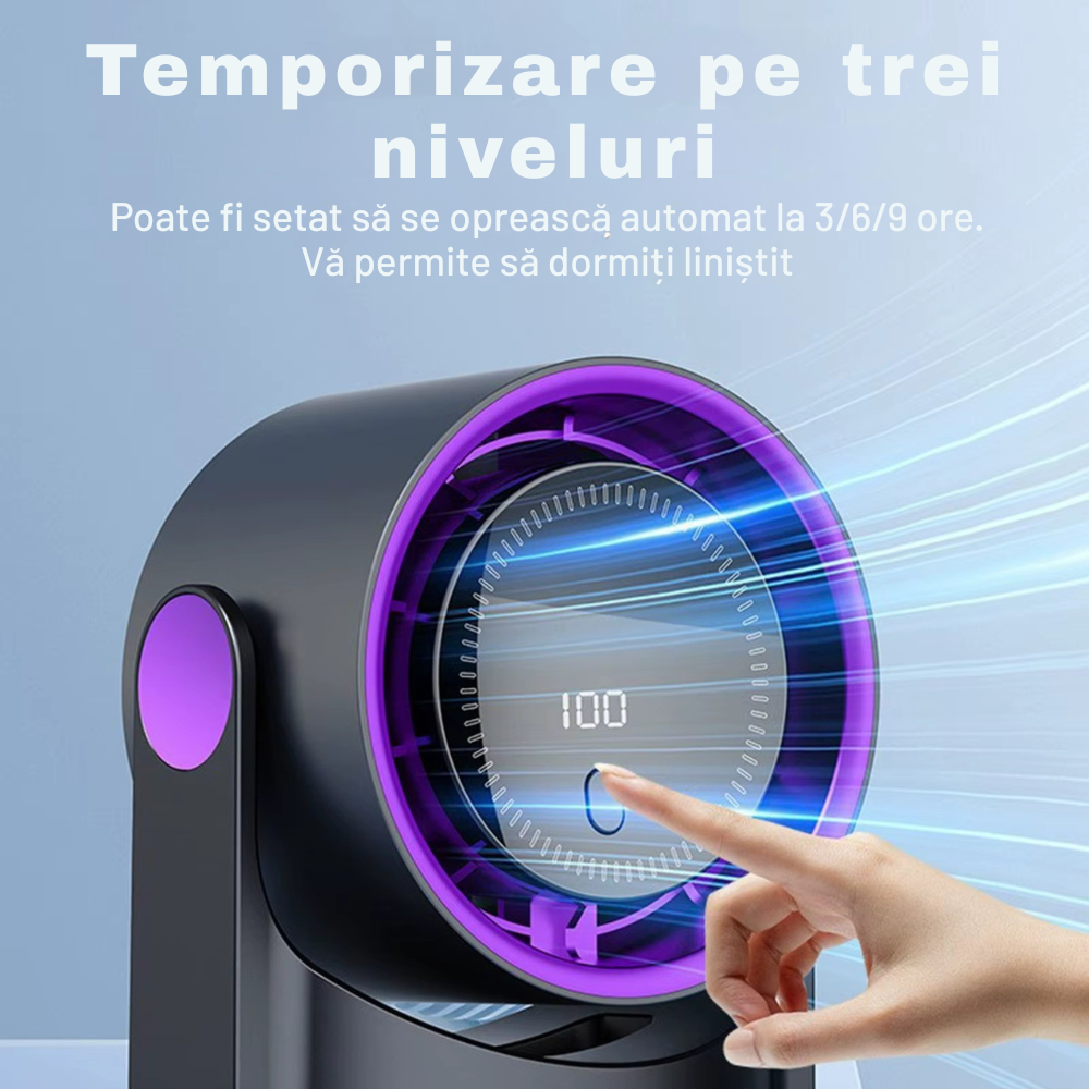 Ventilator Portabil Inteligent cu Ecran Digital, 100 Viteze, Timer 3/6/9h, Baterie Reîncărcabilă , Bej