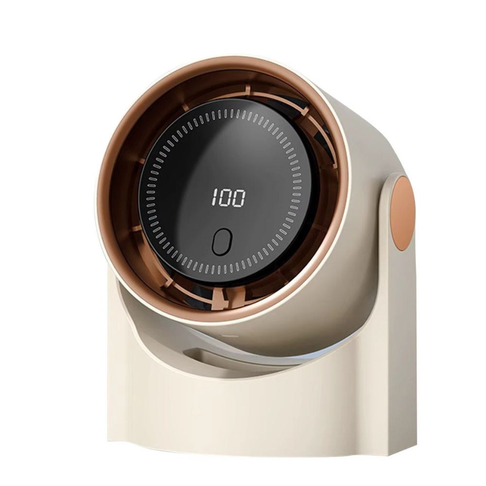 Ventilator Portabil Inteligent cu Ecran Digital, 100 Viteze, Timer 3/6/9h, Baterie Reîncărcabilă , Bej