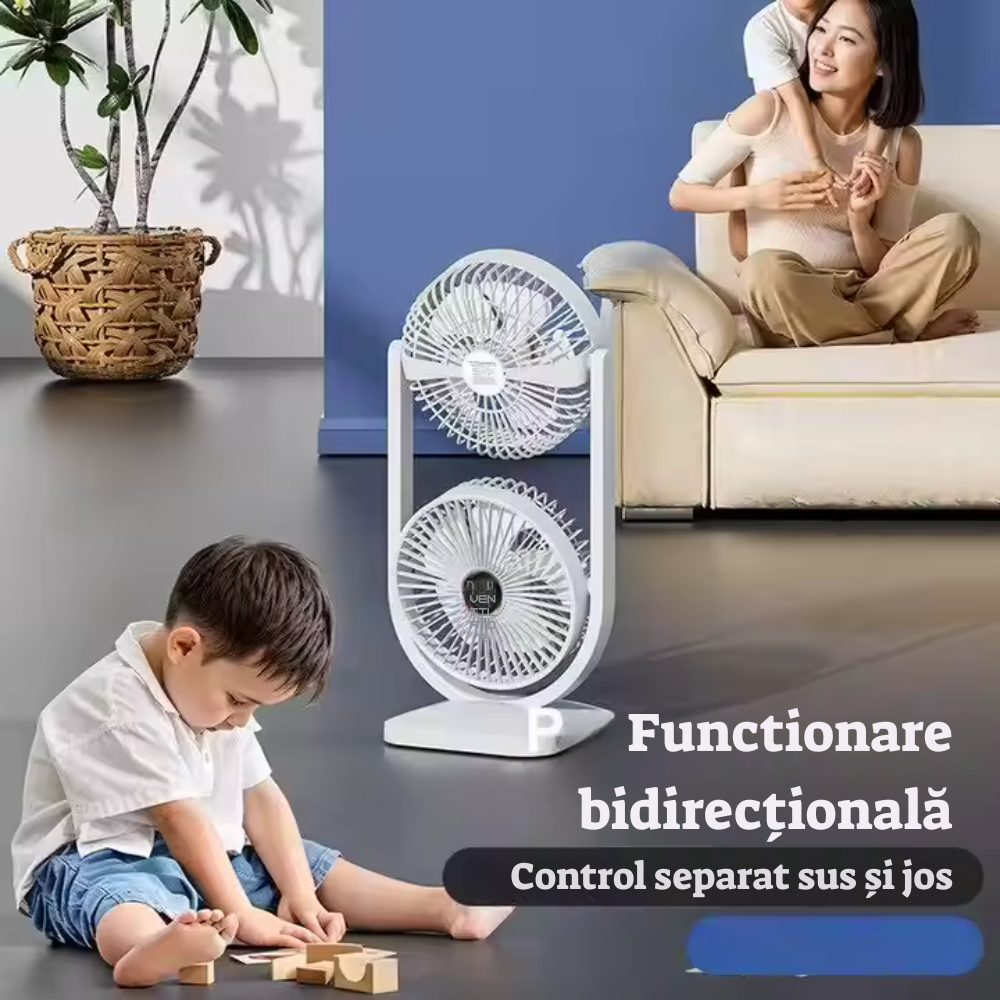 Ventilator Dublu cu Control Independent, 3 Viteze, Alimentare USB – Răcire Bidirecțională Silențioasă
