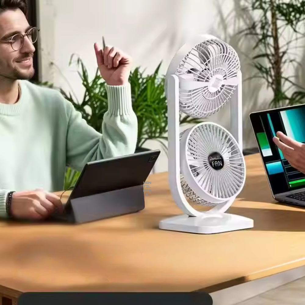 Ventilator Dublu cu Control Independent, 3 Viteze, Alimentare USB – Răcire Bidirecțională Silențioasă