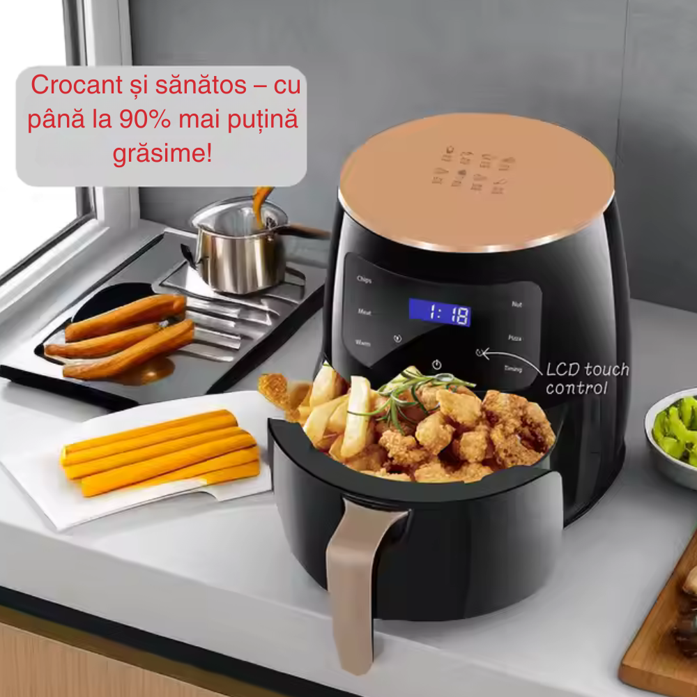 Friteuză cu Aer Cald Air Fryer 6L, 2400W, Ecran Tactil, Gătire Rapidă și Fără Ulei