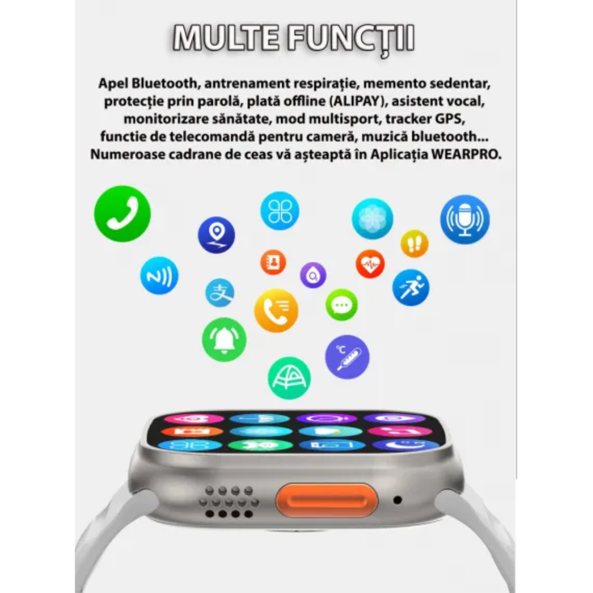 Smart Watch Ultra Seria 8 X10 (2.02") – Ceas Inteligent + Căști Bluetooth + Încărcator Wireless