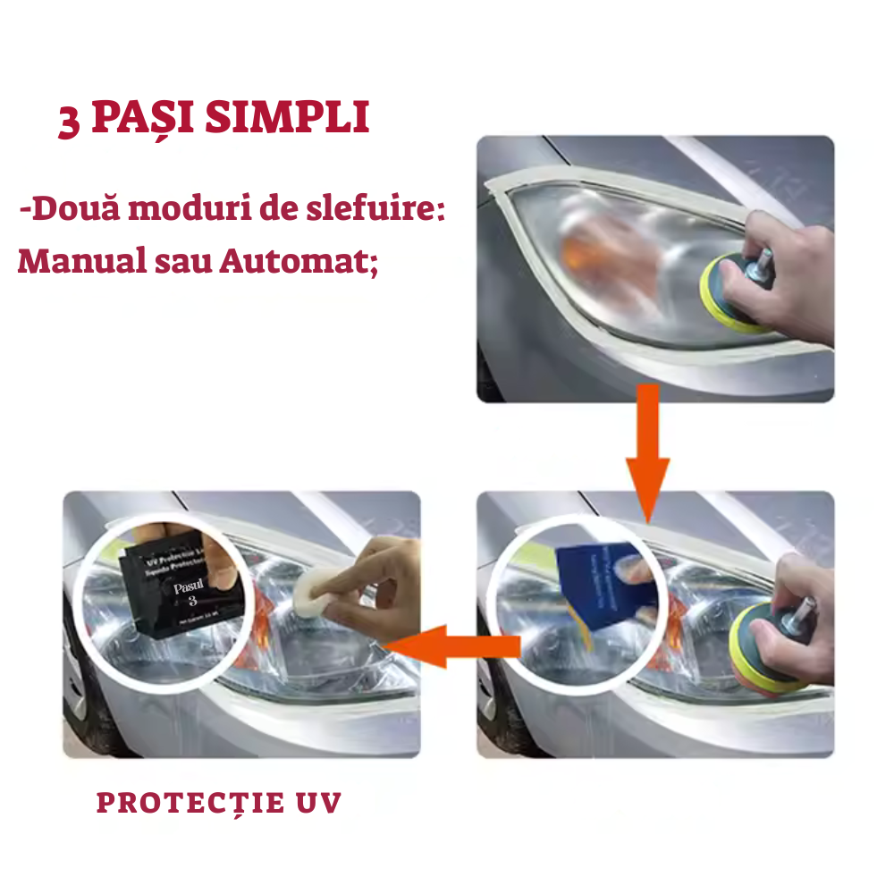 Kit polish și restaurare faruri auto Visbella – discuri abrazive, pastă polish, protecție UV